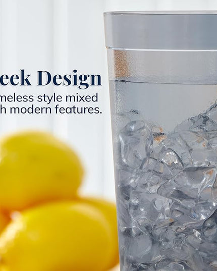 US Acrylic Cafe Plastic Reusable Tumblers (Set of 16) 20-ounce Water Cups in Grey | Value Set of Restaurant Style Drinking Glasses, Stackable, BPA-free, Made in the USA | Top-rack Dishwasher Safe