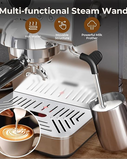 20 Bar Espresso Machine,Hot & Cold Brew Espresso Coffee Maker with Milk Frother,50oz Water Tank,LCD Display,Single & Double,Cappuccino & Latte Machine for Home