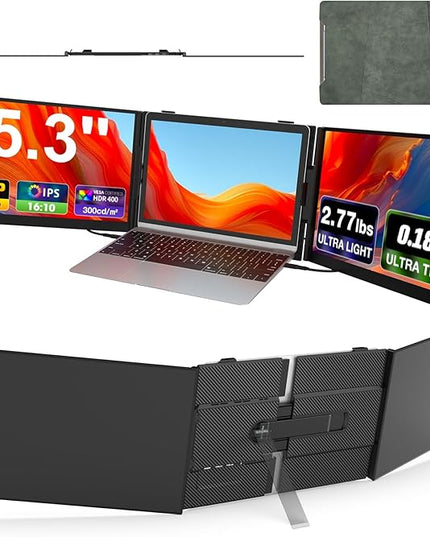 Laptop Screen Extender, Ultra-Thin 15.3" FHD 1200P 16:10 Portable Monitor for Laptop, Lightweight Travel Monitor Extender Plug & Play for 14"-17.3" Laptops, Compatible with Wins/Mac/Android/Chrome