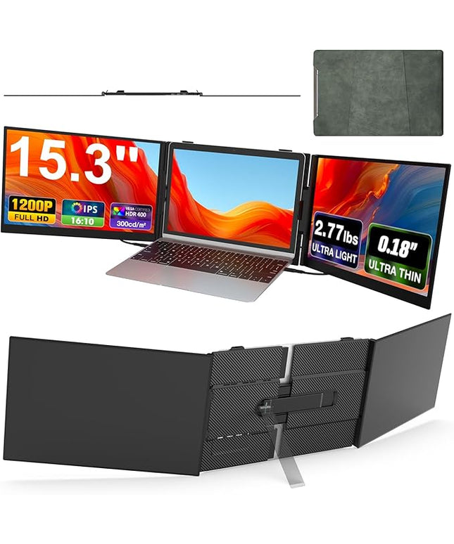 Laptop Screen Extender, Ultra-Thin 15.3" FHD 1200P 16:10 Portable Monitor for Laptop, Lightweight Travel Monitor Extender Plug & Play for 14"-17.3" Laptops, Compatible with Wins/Mac/Android/Chrome