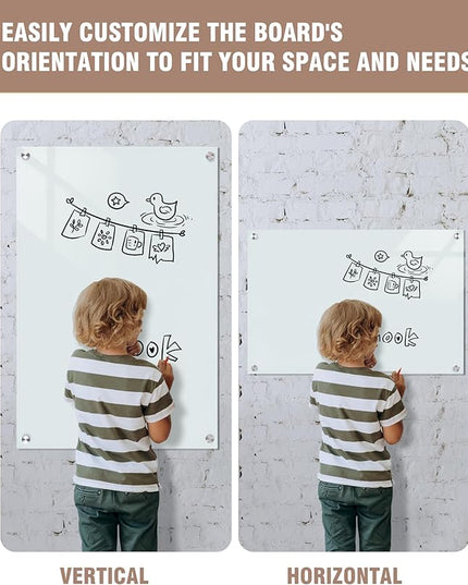 Mifuro Magnetic Glass Whiteboard，36"x24" Wall Mounted Frameless Dry Erase Board for Office, Home & School White