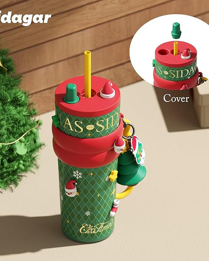 24 oz Christmas Tumbler with Lid and Straw, Insulated Coffee Mug Leak Proof, Portable Iced Water Bottle, Reusable Thermal Coffee Cup, Gifts for Women