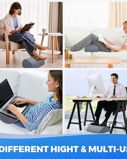 Foot Rest for Under Desk at Work with 3 Adjustable Heights Foam Under Desk Footrest with Washable Cover,Foot Stools for Office,Home and Car,Grey