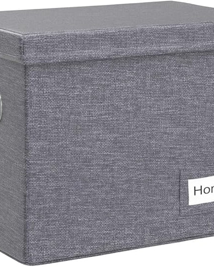 PRANDOM File Organizer Box - Set of 1 Collapsible Decorative Linen Filing Storage Hanging File Folders with Lids Office Cabinet Letter Size Grey (14x9.3x10.8 inch)