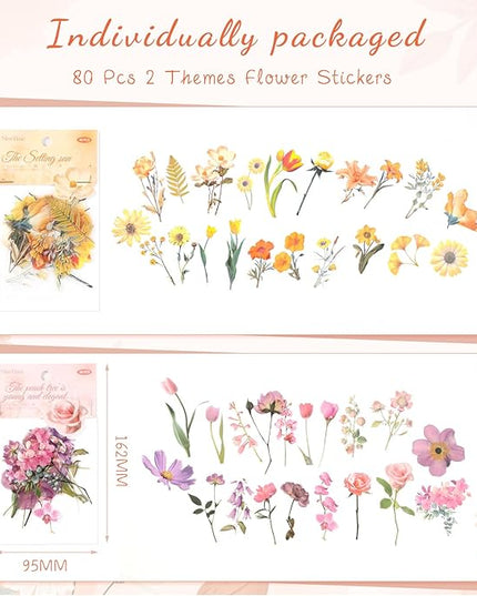 80 Pieces Natural Scrapbooking Stickers, Self-Adhesive Flower Stickers for Scrapbooking Supplies Journal for DIY Craft, Planners, Journal, Notebook Card