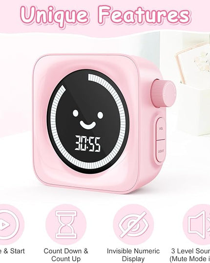 Visual Timer for Kids, 99 Minute Digital Cute Kids Visual Timer Classroom Timer for Homeschool Supplies Study Teaching Time Management Tool Countdown Count Up Timer, Pink