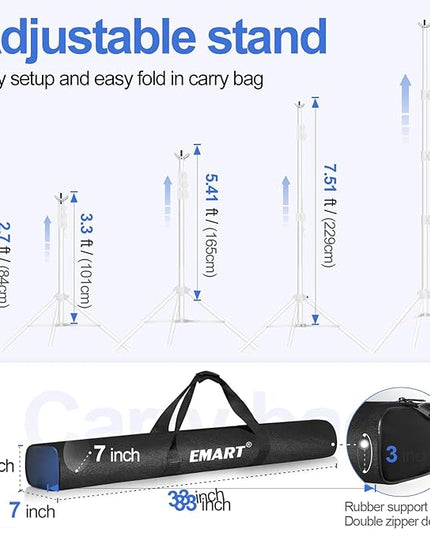 EMART Backdrop Stand 10x10ft(WxH) Photo Studio Adjustable Background Stand Support kit with 2 Crossbars, 8 Clamps, 2 Sandbags and Carry Bag for Parties, Events Decoration, Wedding, Photography -White