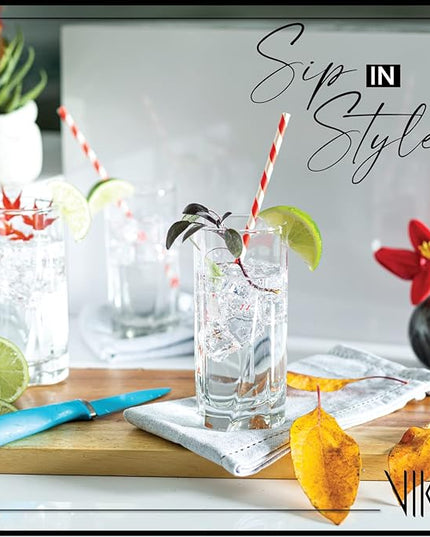 Vikko Drinking Glasses, 12 Oz Drinking Glasses Set of 12, Crystal Clear Glass Cups for Water or Juice, Highball Glass Tumbler & Water Glasses for Drinking…