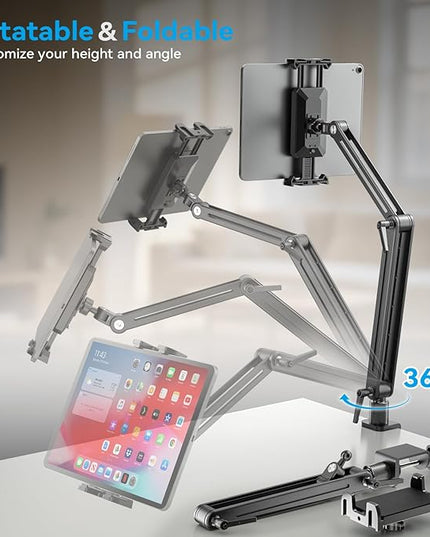 Adjustable Portable Monitor Stand 15.6" - 360° Rotating Base Tall Tablet Desk Arm Holder Stand for iPad Air/Pro/Mini Swivel Flexible Bed Clamp Mount Soporte para Tablet/Monitor Portatil/Ereader
