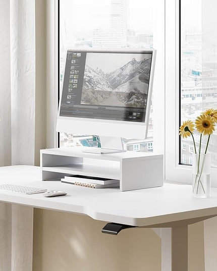 FITUEYES Monitor Stand - 2 Tier Computer Monitor Riser with 21.3 Inch Shelf, Wood Desktop Stand for Laptop Computer Screen, Desk Organization, Office Supplies