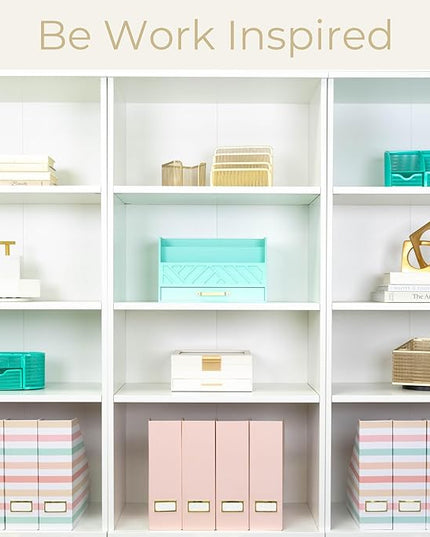 BLU MONACO Set of 4 Foldable Magazine Holders in Pastel Stripes | Cardboard Vertical File Organizer Boxes with Gold Label Holders | Stylish Paper Organizer for Desk, Office & Classroom