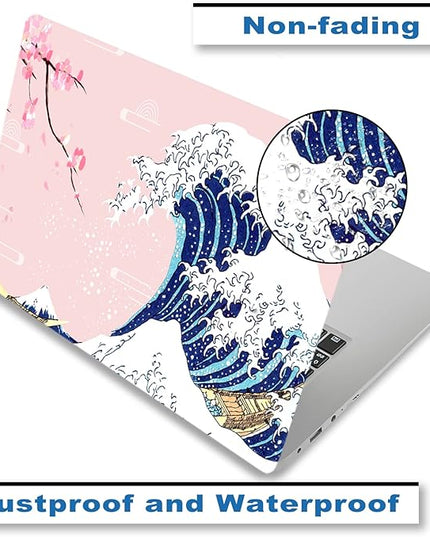 Laptop Skin Sticker Decal,12" 13" 13.3" 14" 15" 15.4" 15.6 inch Laptop Vinyl Skin Sticker Cover Art Protector Notebook PC (2 Wrist Pad Skins Included), Decorative Waterproof Removable, Pink Sea Wave