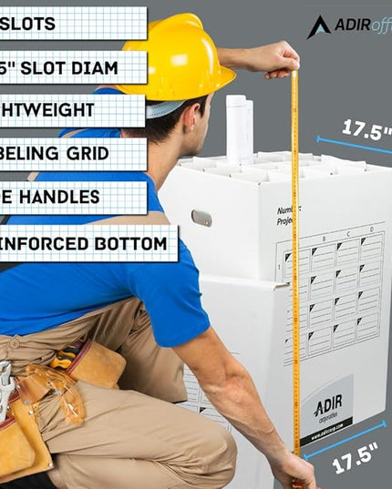 Adir Cardboard Roll File Storage Organizer - Vertical File Sorter - Blueprint, Poster, Plans, Gift Wrap, And Map Holder Station-16 Slots (for Rolls up to 25 Inches Long)
