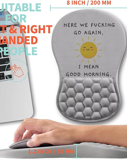 Ergonomic Mouse Pad Wrist Support with Memory Foam Massage Bulge, Carpal Tunnel Pain Relief Mousepad Wrist Rest for Mouse(12x8 inch, Good Morning)