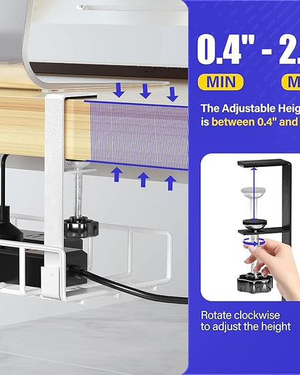 Under Desk Cable Management Tray 2 Pack, Xpatee Upgraded Wire Management No Drill No Screws, Cable Tray with Clamp for Wire Organizers, Computer Cord Rack for Office, Home - No Damage to Desk White