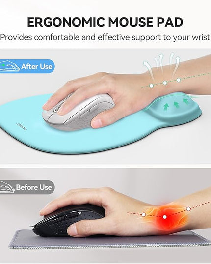 TECKNET Gel Mouse Pad with Wrist Rest, Ergonomic Office Mousepad with Wrist Support - Non-Slip & Smooth Surface Comfortable Desk Accessories Mat for Office, Gaming and Study - LT.Blue