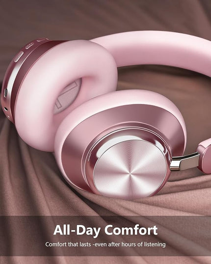 Wentronic Y03 Bluetooth Headphones Wireless Active Noise Cancelling Over Ear Headphones 48 Hours Playtime High Sound Quality 6 EQ Music Mode Headphones with Soft Ear Cushion - Pink