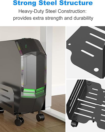 Suptek Computer Tower Stand,Mobile CPU Rolling Stand, 5.5 to 9.8 inch Wide Adjustable Mobile Cart Holder with Locking Caster Wheels,Gaming PC Holder,Steel Rolling Cart,Black(ZJJ005)