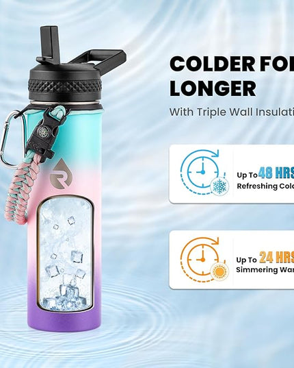 Insulated Water Bottle 20 oz, Triple Wall Vacuum Stainless Steel (Cold for 48 Hrs), Leak Proof & Non-BPA, Kids Water Bottle Jug for School with Straw Spout Lids, Hydrangea