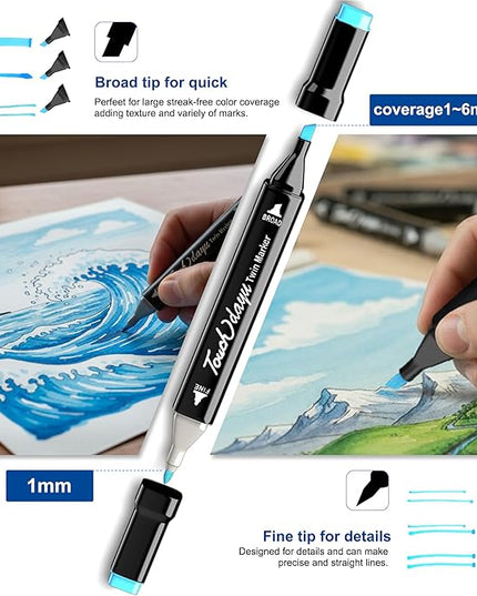 Alcohol Markers,120 Colors Dual Tip Art Marker,Drawing Sketching Coloring Artist Pens and Underlining,Art Markers for Adults Drawing Marker Coloring Painting Perfect with Broad and Fine Tips for Adult