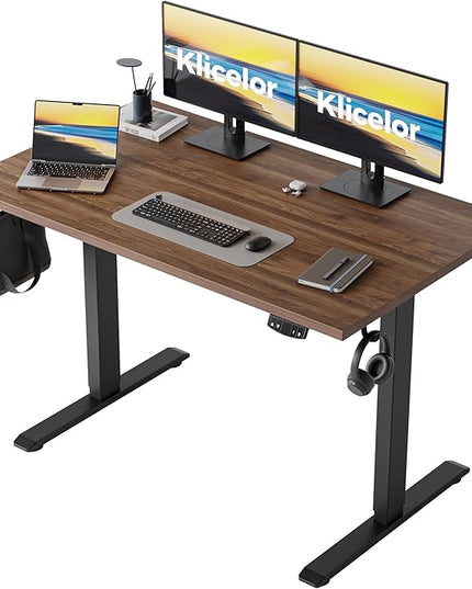 Klicelor 48 Inch Electric Standing Desk, Height Adjustable Office Desk, Sit Stand Up Computer Desk with Memory Preset, Two-Piece Desktop, Dark Walnut