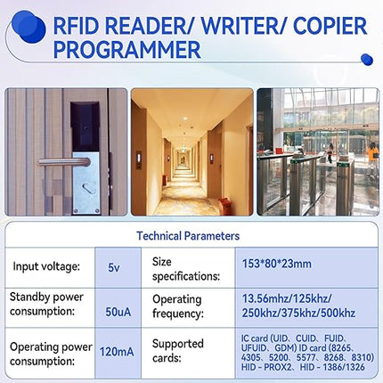 RFID Copier Reader Writer,Multi-Frequency 125kHz 13.56MHz Card Duplicator for Access Control, Home Security & Elevator Cards,Supports IC ID HID UID | Includes Free Software, USB Cable & 15 Blank Cards