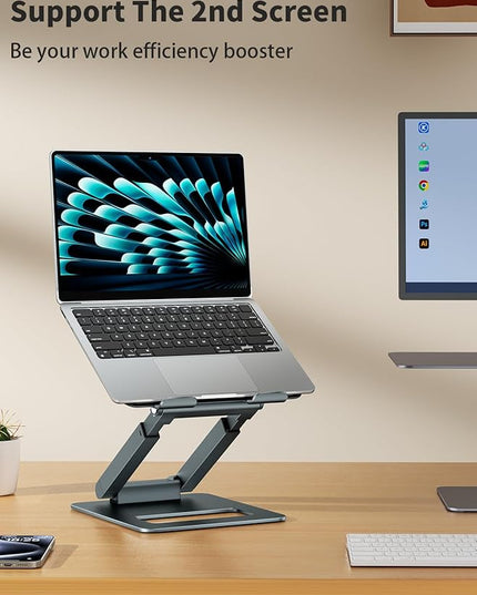 tounee Laptop Stand for Desk Adjustable Height, Telescopic Computer Stand with Pull Out Design Ergonomic Laptop Riser Fits All Laptops 10-17"-Gray