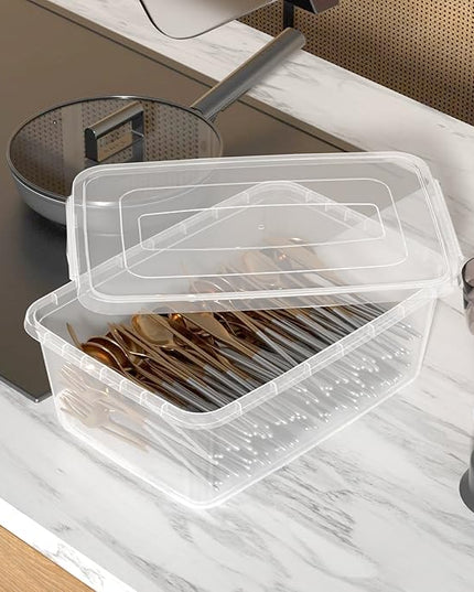 12 Packs Plastic Latch Containers with Lid, Clear Plastic Storage Box, 16 L