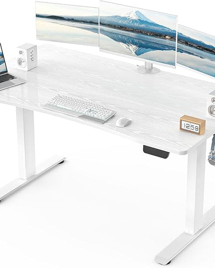 Veken 55 x 28 Inch Electric Standing Desk with Adjustable Height, Sit to Stand Computer Table for Study, Work or Gaming, Home Office Desk White