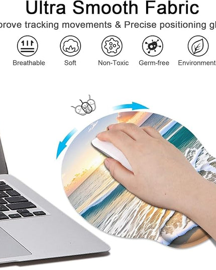 Britimes Summer Beach Sun Ergonomic Mouse Pad Set with Wrist Rest Non-Slip Rubber Base Wrist Cushion Support and Coasters Mousepad with Wrist Support for Computer Keyboard and Desk