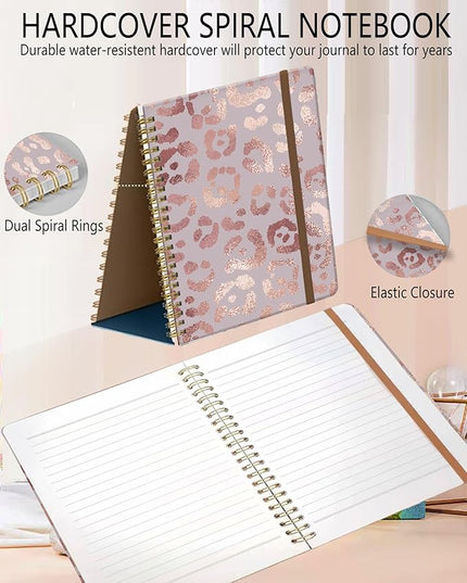 Spiral Journal Notebook, A5 Cute Notebooks for Women Men, College Ruled Hardcover Notebook for Work & Note Taking, 60 Pages Double-Wire Journals for Writing, Pink Glitter Leopard