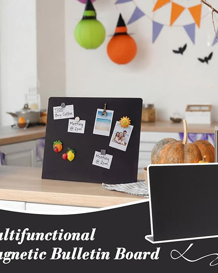 LEIFIDE 2 Pack Magnetic Bulletin Board with Stand 8.5 x 11 in Black Magnet Board Metal Magnet Tabletop Display Stand for Memos, Photos, Dining Tables, Home, School, Kitchen, Office