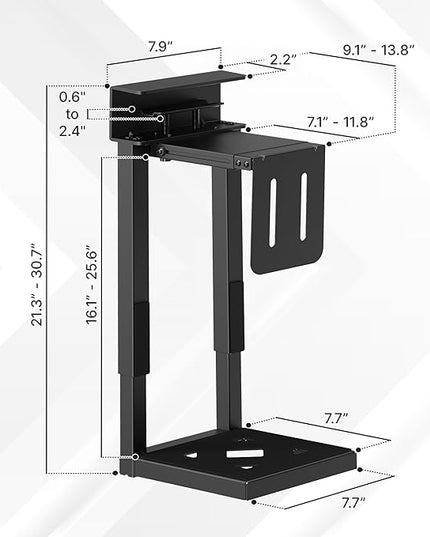 Mount-It! Under Desk PC Mount for Standing Desk, Heavy-Duty Clamp-On CPU Holder, Adjustable Computer Tower Mount for Desk, No-Drill, 66 lb Capacity, Fits Mid & Full Towers