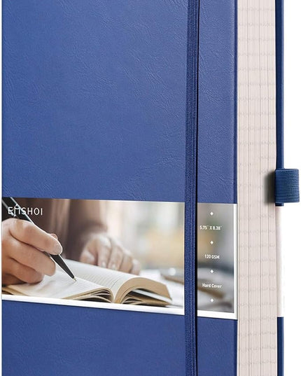 EMSHOI Lined Journal - 120gsm Thick Paper College Ruled Notebook with Sticky Notes, 256 Numbered Pages, A5 Hardcover Leather for Women & Men Work, School, Writing - (5.75”x8.38”) Blue