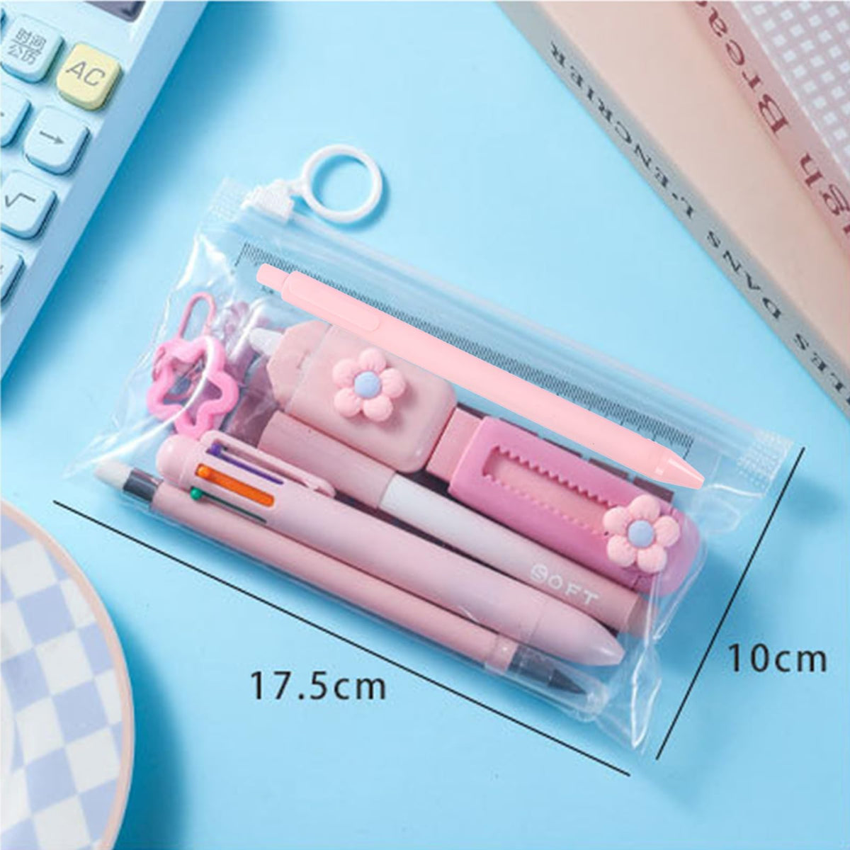 MOZXIRZ 8 Pcs Cute Pink Stationery Set for Women Office Supplies Back to School Supplies Kawaii Stationery Gift Including Pen Pencil Eraser Highlighter (Pink)