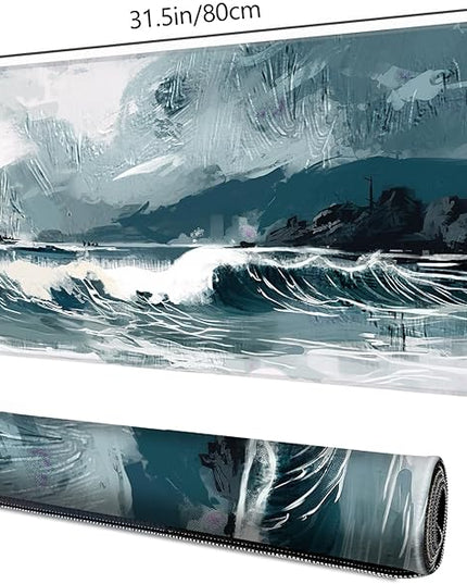 Galdas Gaming Mouse Pad XXL XL Large Long Extended Big Mousepad Non-Slip Rubber Keyboard Mouse Pad with Stitched Edges for Laptop Home Office (31.5x11.8x0.08 Inch) … (Ink Painting)