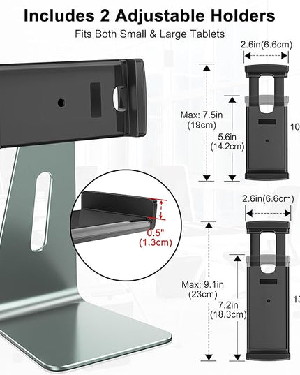 AboveTEK Elegant Tablet Stand, Aluminum Holder for 7-13 inch Tablets, Desktop Kiosk POS Stand Compatible w/iPad Pro Air Mini, Galaxy Tab, Tablet Mount for Store Office Reception Kitchen (Gray)