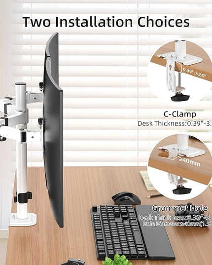 Suptek Dual Monitor Desk Mount, Adjustable Dual Monitor Arm for 2 Monitor Screens up to 42 inch, Extra Tall 15.75" Pole Monitor Stand for Desk, Holds up to 22 lbs,White(MD9442LW)