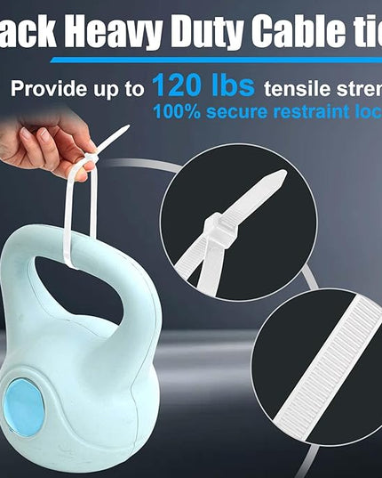 Reallnaive 500 Pcs 8 Inch Zip Ties Heavy Duty 120 Lbs Tensile Strength White Nylon Wire Cable Ties Bulk for Indoor Outdoor