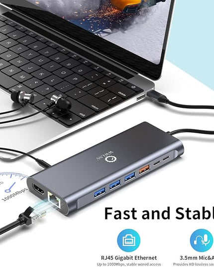 Docking Station 3 Monitors for HP/MacBook/Dell/Lenovo/Surface, USB C Docking Station with Dual 4K@60Hz HDMI & 4K DP, 14-in-1 USB C Hub with 100W PD, USB-A/C 3.1, 1Gbps Ethernet, SD/TF, 3.5mm Audio/Mic