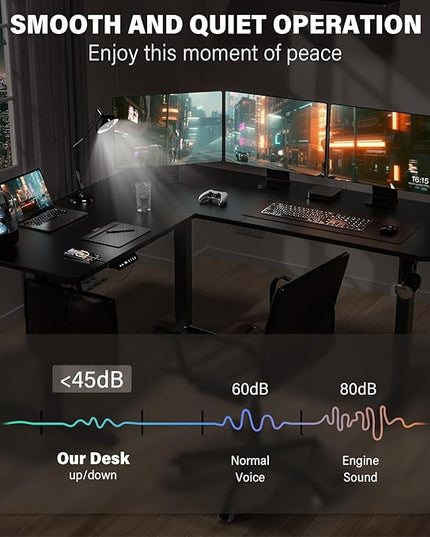 63 x 55 inch L Shaped Standing Desk, Corner Computer Desk, Electric Adjustable Height Stand Up Table, L Sit Stand Desk for Home Office Gaming, Classic Black