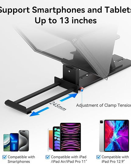 Desview P13 Teleprompter 13 Inch Aluminum Alloy with High Definition Glass, Compatible with iPad Tablet Phone DSLR, Portable No-Assembly Design for Video Recording