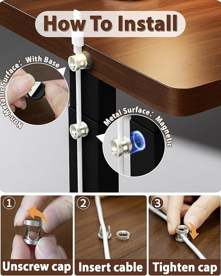 Viaky Magnetic Cord Holder 3 Pack Charger Holders for Cords Metal Cable Management Adhesive Cable Clips Office Desk Accessories Wire Holder Organizer Neatly for Nightstand Office Car Desk
