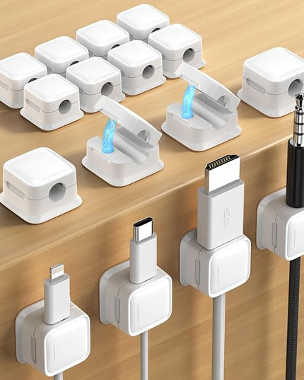 16 Pack Magnetic Cord Organizer Holder,Strong Adhesive Desk Cable Management Easy Open,Organize Phone Charging Cords Wire Holder Organizer Neatly for Home,Office,Car,Desk,Nightstand-White