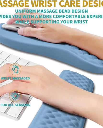 Hokafenle 2 in 1 Ergonomic Mouse Pad Wrist Support & Wrist Rest for Computer Keyboard Set, with Relieve Carpal Tunnel Pain Massage Bulge and Full Memory Gel Design (2In1 Set, Lake Blue)