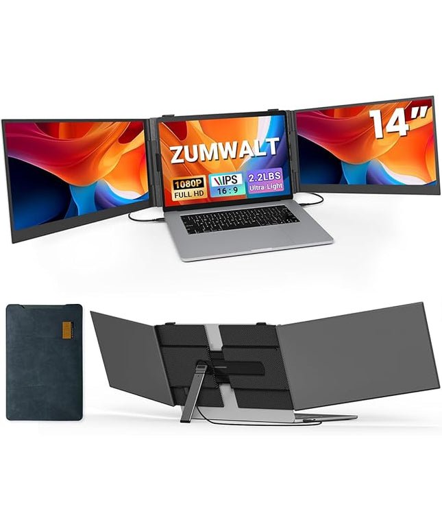 Laptop Screen Extender, Ultra Thin 14" 1080P FHD Triple Portable Monitor for Laptops 13-17.3", 2.2lbs Lightweight Travel Dual Monitor Extender, Plug-Play Aluminum Extended for Mac/Windows/PS5/Chrome
