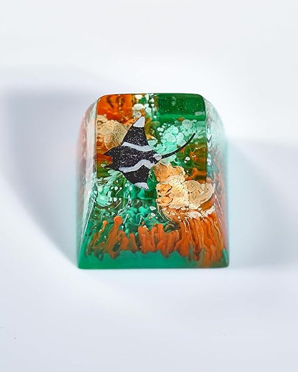 Manta Ray Artisan Keycap Orange Green Ocean Coral R1 SA Profile Custom Sea Creatures Keycaps 1U ESC Handmade Gaming Resin Key Cap Cherry MX Switch Compatible Mechanical Keyboard Manta Ray Lover Gift