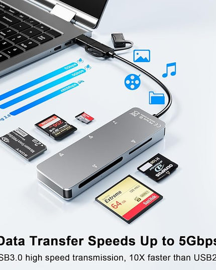 New Upgraded Memory Stick Pro Duo Adapter - Supports Read 5 Cards Simultaneously SD/TF/CF/MS/XD Picture Card Reader, USB 3.0 Multi Memory Card Reader USB C Lightning OTG Adapter for iPhone16/15