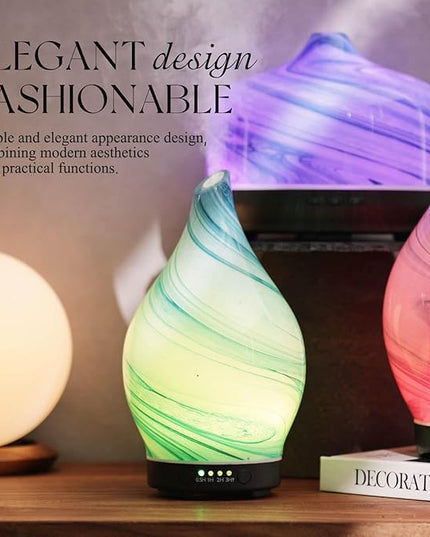 Porseme 150ml Essential Oil Diffuser Glass Color Changing Aroma Air Diffusers Aromatherapy Ultrasonic Cool Mist Humidifier 6 Running Hours Waterless Auto-Off for Sleeping Yoga Office Spa (Blue Ink)