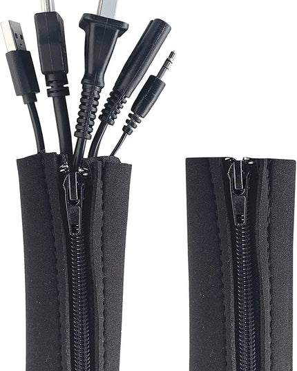 Zipper Cable Sleeve by Wrap-It Storage - 36" x 4" (2-Pack) Black - Cord Organizer and Cable Protector for Desk, Computer, TV Cord Management to Hide and Cover Wire and Extension Cables
